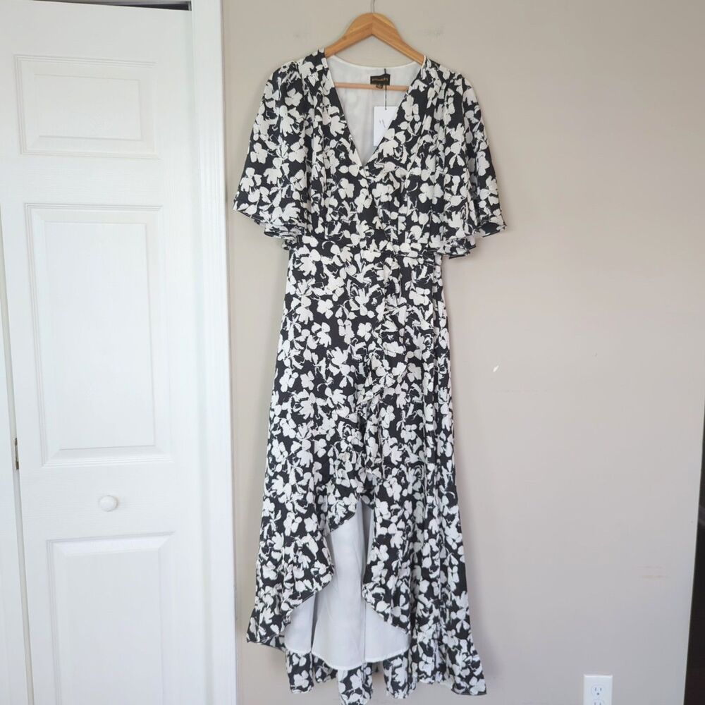 Sugarlips NWT Black White Floral Hi Lo Hem Wrap Maxi Dress Medium